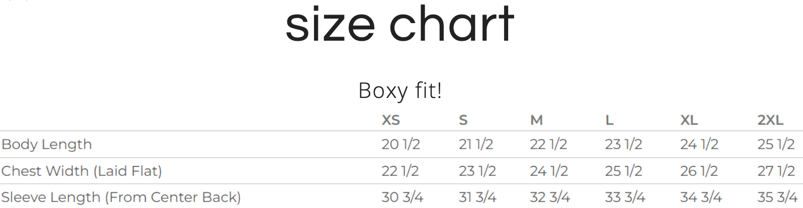 The Crop Hoodie size chart