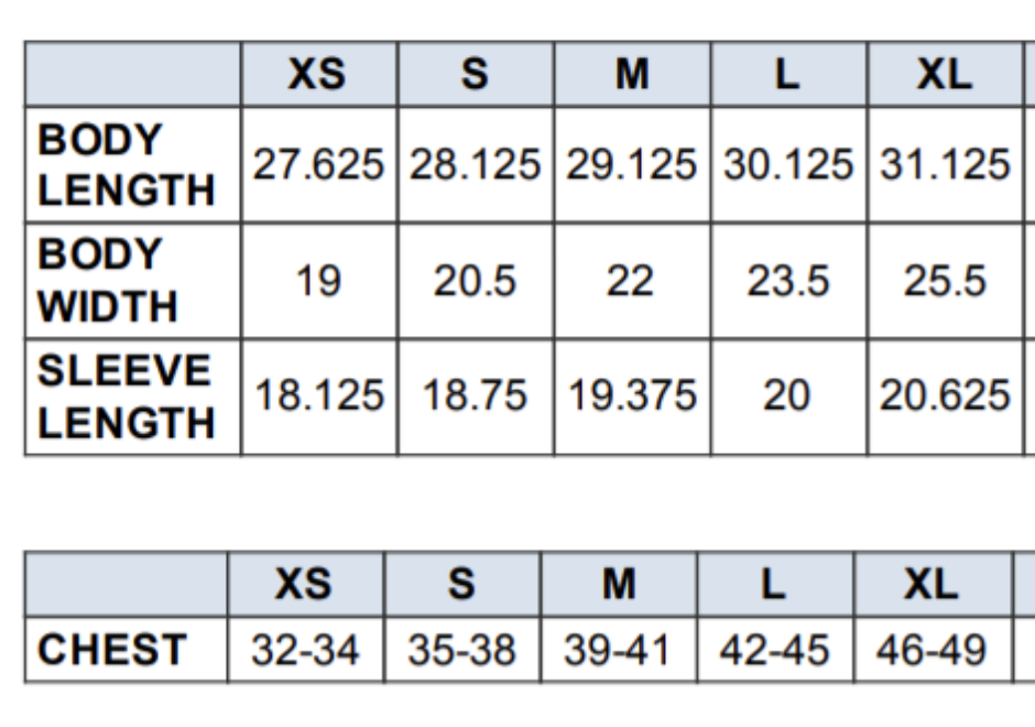 The Links Polo size chart