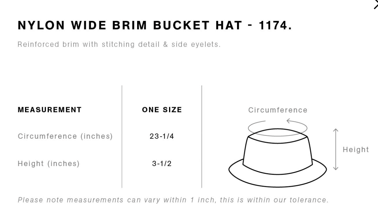 The Wide Brim Beach Hat size chart