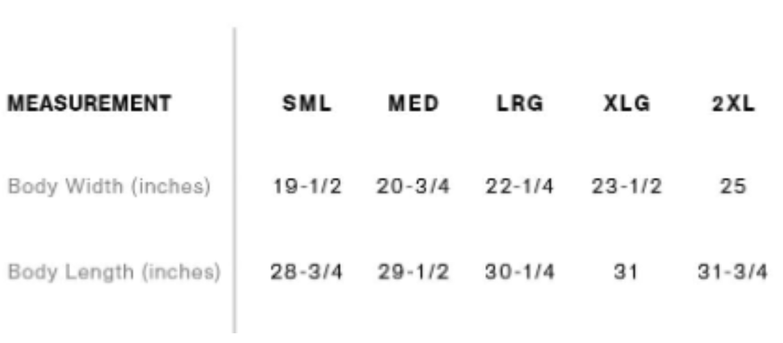 The Pique Polo size chart