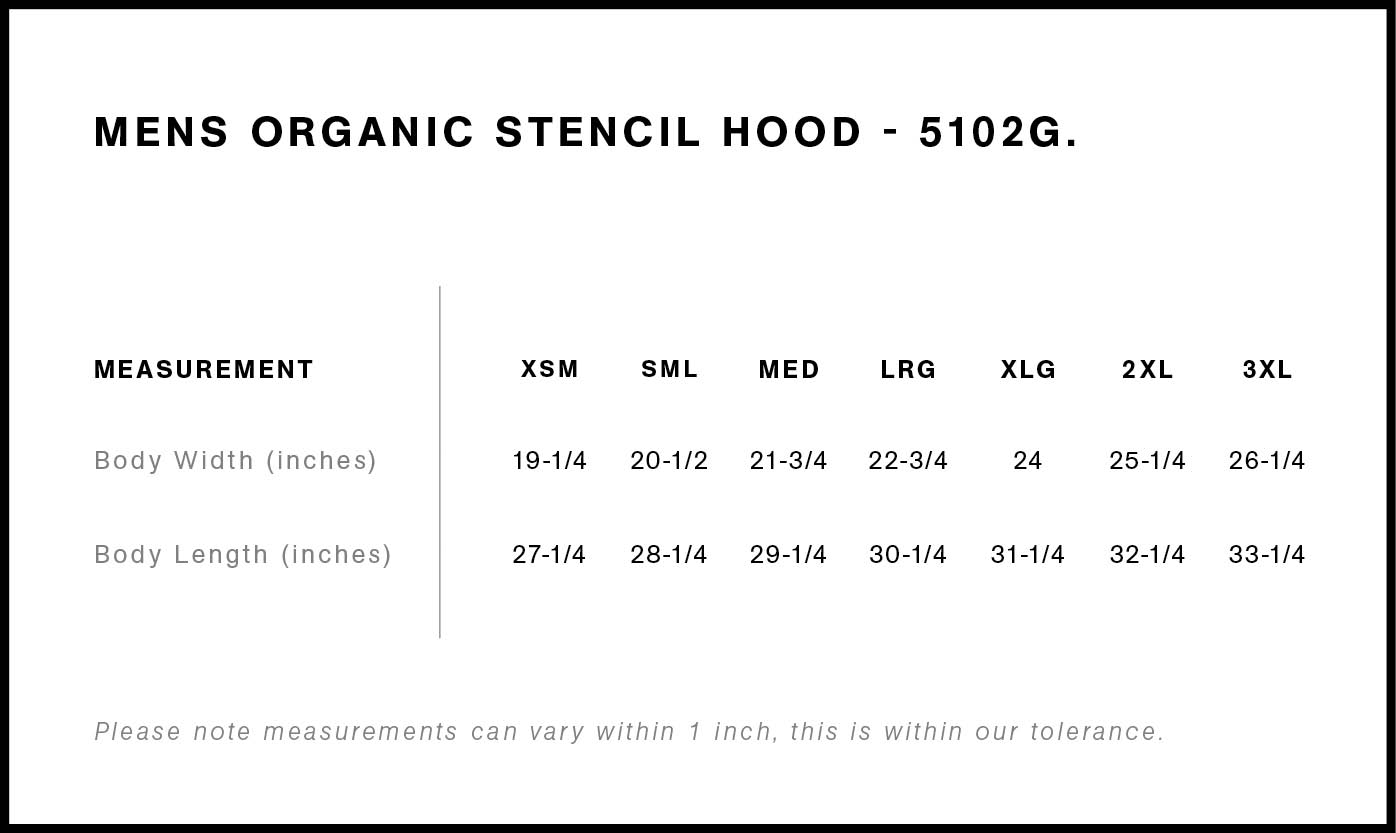 The Stencil Hood size chart