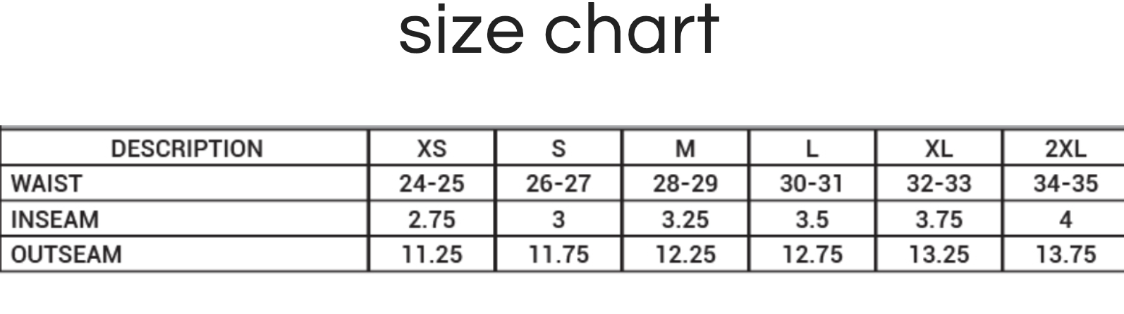 The Women's Cut Beach Shorts size chart