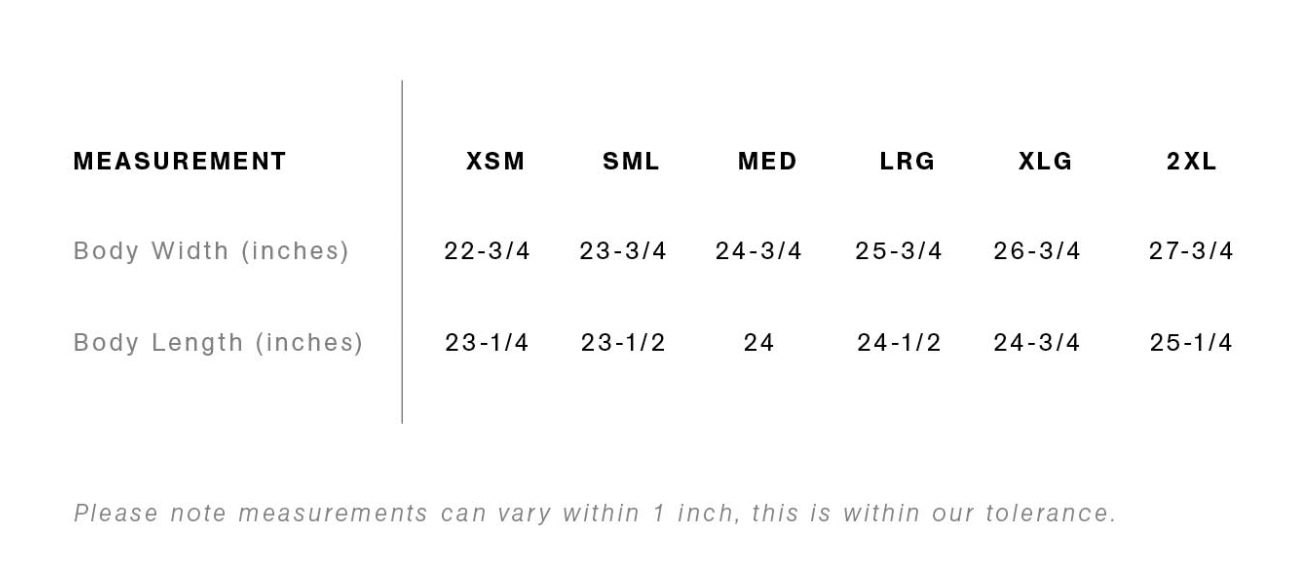 The Women's Cut Crew size chart